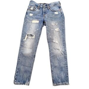 Levi's Blue 501 Tapered Jeans Women 25x28 Distressed High Rise Button Fly